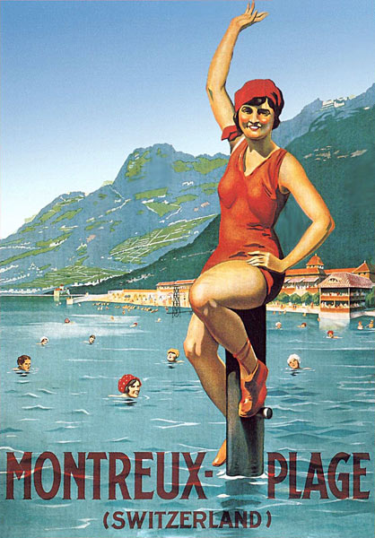 Montreux Plage. Affiche de 1920